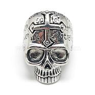 Alloy Finger Rings, Wide Band Rings, Chunky Rings, Skull with Word, Size 10, Antique Silver, 20mm(RJEW-S038-102-20mm)