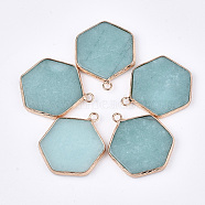 Natural White Jade Pendants, with Brass Findings, Dyed, Hexagon, Golden, 30~31x24~25x2~3mm, Hole: 2mm(G-S344-89D)