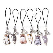 Cat Alloy Enamel Mobile Straps, Iron Bell and Polyester Cord Mobile Accessories Decoration, Mixed Color, 91~103mm, 6pcs/set(HJEW-JM01441)