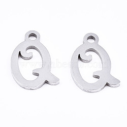 201 Stainless Steel Charms, Laser Cut, Alphabet, Stainless Steel Color, Letter.Q, 12x7.5x1mm, Hole: 1.4mm(X-STAS-T044-217P-Q)