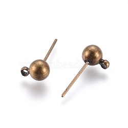 Brass Ball Post Ear Studs, with Loop, Antique Bronze, 15.2~15.7x5mm, Hole: 1mm, Pin: 0.7mm(KK-C227-01AB)