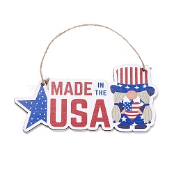 Independence Day Density Board Wooden Wall Ornament Doorplate Pendants, Word MADE IN THE USA with Jute Twine, for Home Garden Hanging Decoration, Marine Blue, 83x172x4mm, Hole: 4mm(HJEW-C004-10)