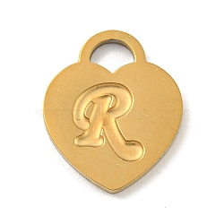 Ion Plating(IP) 304 Stainless Steel Pendants, Laser Cut, Heart with Letter Charm, Golden, Letter R, 15x12x1mm, Hole: 3x3.5mm(FIND-M017-01G-R)