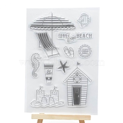 Beach Holiday Theme Plastic Stamps, for DIY Scrapbooking, Photo Album Decorative, Cards Making, Clear, 160x110mm(SCRA-PW0016-014)