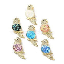 Brass Micro Pave Clear Cubic Zirconia Pendants, with Synthetic Opal, Real 18K Gold Plated, Bird, Mixed Color, 23x16x3.5mm, Hole: 2x4mm(KK-C045-41G)