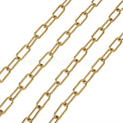 Ion Plating(IP) 304 Stainless Steel Paperclip Chains, Drawn Elongated Cable Chains, Unwelded, with Spool, Real 18K Gold Plated, 17x7x1.6mm, about 16.4 Feet(5m)/roll(YS-TAC0003-02G)