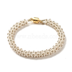 Glass Seed Beaded Bracelet with Brass Magnetic Clasps, Braided Bracelet for Women, Light Yellow, 7-1/2 inch(19cm)(BJEW-JB07801-03)