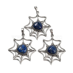 Natural Lapis Lazuli Spider Web Pendants, Rack Plating Antique Silver Plated Brass Halloween Net Charms, Cadmium Free & Lead Free, 44.5x37.5x7mm, Hole: 7.5x5mm(G-Q163-09AS-03)