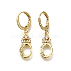 Brass Clear Cubic Zirconia Hoop Earrings, Real 18K Gold Plated, Letter O, 30.5mm, pendants: 17x8x2mm(EJEW-M045-01O)