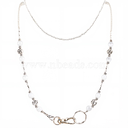 2Pcs Glass Keychain, with 304 Stainless Steel Ring and Alloy Swivel Clasps, White, 600mm(HJEW-SC0002-52)