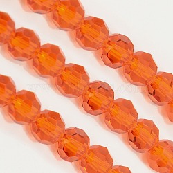 Glass Beads Strands, Faceted(32 Facets), Round, Dark Orange, 8mm, Hole: 1.5mm, about 66~67pcs/strand, 15.12 inch~15.35 inch(38.4~39cm)(X-EGLA-J042-8mm-18)