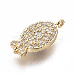 Brass Micro Pave Cubic Zirconia Links connectors, Fish, Clear, Golden, 16x8x2mm, Hole: 1.2mm(ZIRC-L083-024G)