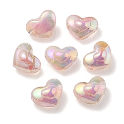 UV Plating Rainbow Iridescent Transparent Acrylic Beads, Two Tone, Heart, Pink, 13x16.5x9mm, Hole: 3mm(OACR-C007-04E)
