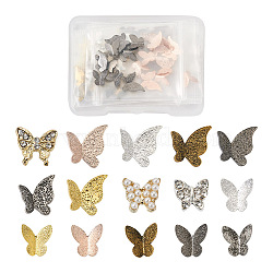 1 Box 75Pcs 15 Styles Butterfly Textured Alloy Cabochons, Nail Art Decoration Accessories for Women, Mixed Color, 5pcs/style(MRMJ-PJ0001-05)