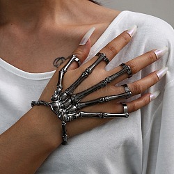 Punk Style Alloy Skeleton Hand Ring Bracelets with Finger Nails Tip Claw, Gunmetal, 170mm(WG3AE99-01)