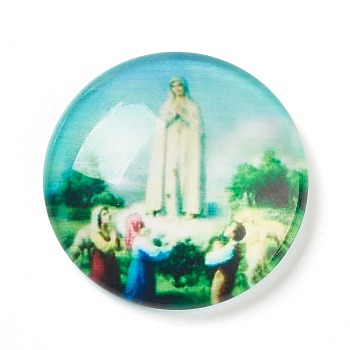 Glass Cabochons, Half Round/Dome with Virgin Mary, Colorful, 25x6~6.5mm