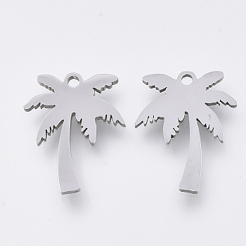 201 Stainless Steel Pendants, Laser Cut Pendants, Coconut Tree, Stainless Steel Color, 17x12.5x1mm, Hole: 1.2mm