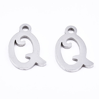 201 Stainless Steel Charms, Laser Cut, Alphabet, Stainless Steel Color, Letter.Q, 12x7.5x1mm, Hole: 1.4mm