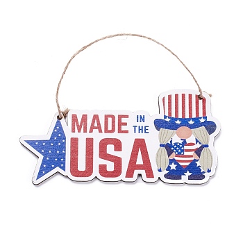 Independence Day Density Board Wooden Wall Ornament Doorplate Pendants, Word MADE IN THE USA with Jute Twine, for Home Garden Hanging Decoration, Marine Blue, 83x172x4mm, Hole: 4mm