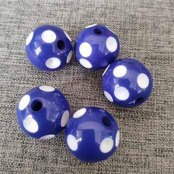 Opaque Resin Beads, Round, with Polka Dot Pattern, Marine Blue, 18mm, Hole: 1.5mm, 200pcs/bag