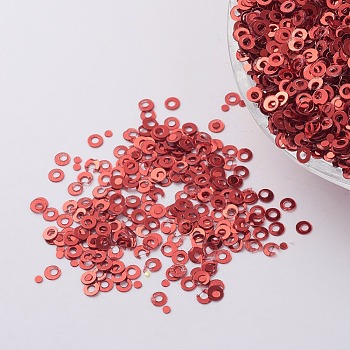 Ornament Accessories Plastic Paillette/Sequins Beads, Ring, Indian Red, 2x0.1mm, Hole: 0.8mm
