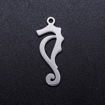 201 Stainless Steel Hollow Pendants, Sea Horse, Stainless Steel Color, 23x9x1mm, Hole: 1.5mm