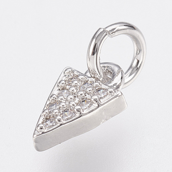 Brass Micro Pave Cubic Zirconia Charms, Lead Free & Cadmium Free, Triangle, Platinum, 8x5x2mm, Hole: 2.8mm