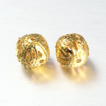Cube Iron Filigree Beads, Golden, 8x8x8mm, Hole: 1mm, about 1000pcs/bag