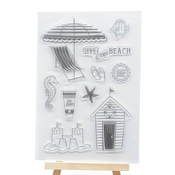 Beach Holiday Theme Plastic Stamps, for DIY Scrapbooking, Photo Album Decorative, Cards Making, Clear, 160x110mm