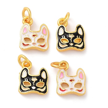 Alloy Enamel Charms, with Jump Ring, Golden, Cat Charm, Mixed Color, 13x11x3mm, Hole: 3mm