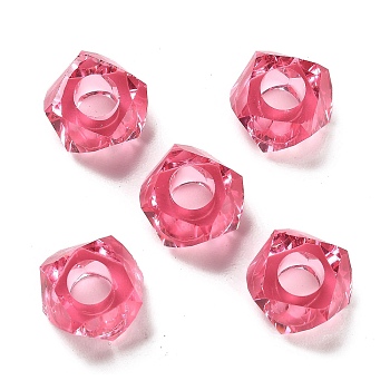 Transparent Resin European Beads, Large Hole Beads, Faceted, Polygon, Cerise, 13~13.5x8mm, Hole: 5.7mm