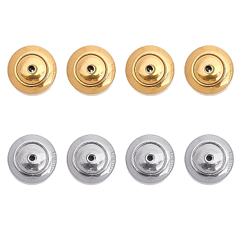 8Pcs 2 Colors 304 Stainless Steel Ear Nuts, Earring Backs, Flat Round, Golden & Stainless Steel Color, 8x3mm, Hole: 0.7mm, 4Pcs/color