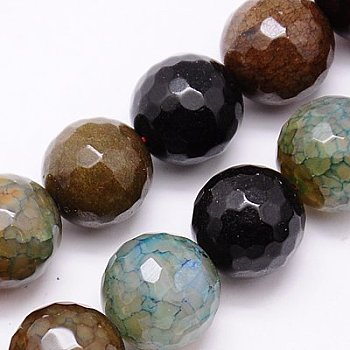 Natural Crackle Agate Beads Strands, Dyed, Faceted, Round, 14mm, Hole: 1mm