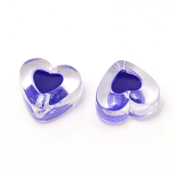 Transparent Clear Enamel Acrylic Beads, Heart, Blue, 15x17x11mm, Hole: 2mm