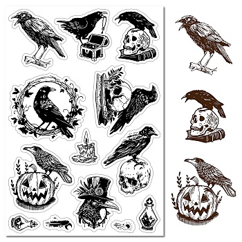 Custom PVC Plastic Clear Stamps, for DIY Scrapbooking, Photo Album Decorative, Cards Making, Stamp Sheets, Film Frame, Raven, 160x110x3mm
