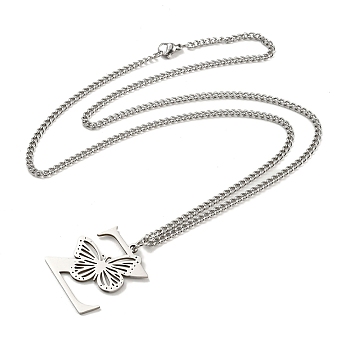 201 Stainless Steel Necklace, Letter Z, 23.74 inch(60.3cm) p: 31.5x29x1.3mm