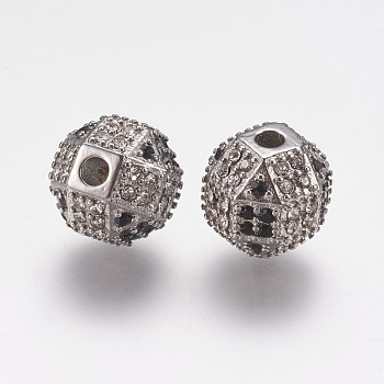 304 Stainless Steel Rhinestone Beads, Round, Stainless Steel Color, 10x10mm, Hole: 2mm