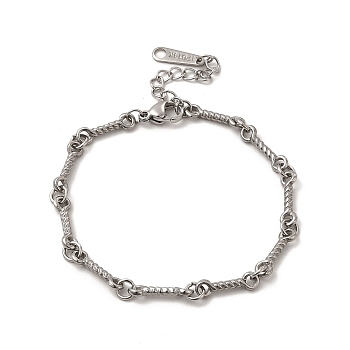 304 Stainless Steel Twist Bar Link Bracelet for Women, Stainless Steel Color, 6-3/8 inch(16.2cm)