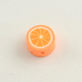 Handmade Polymer Clay Orange Beads, Orange, 10x4.5mm, Hole: 1~2mm