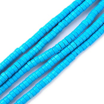 Synthetic Turquoise Beads Strands, Heishi Beads, Dyed, Flat Round/Disc, Deep Sky Blue, 4x2mm, Hole: 1mm, about 170pcs/strand, 16 inch