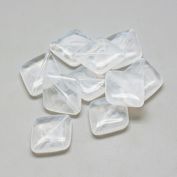 Acrylic Beads, Imitation Gemstone Style, Two Tone Color, Rhombus, Clear & White, 30x25x7.5mm, Hole: 2mm, about 147pcs/500g