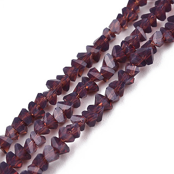 Opaque Solid Color Glass Beads Strands, Faceted Triangle, Old Rose, 3x2x2mm, Hole: 0.8mm, about 150~152pcs/strand, 10.43 inch~11.42 inch(26.5~29cm)
