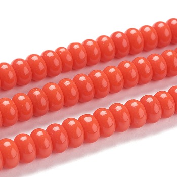 K9 Glass Beads Strands, Imitation Jade Glass Beads, Rondelle, Orange Red, 8~8.5x4.5~5mm, Hole: 1.4mm, about 84pcs/Strand, 15.87 inch(40.3cm)