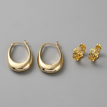 2 Pairs 2 Styles Brass Hoop Earrings Set, Teardrop & Heart, Golden, 13.5~30x14~20x4.5~6mm, 1 Pair/style