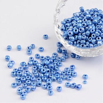 6/0 Opaque Colors Lustered Round Glass Seed Beads, Cornflower Blue, Size: about 4mm in diameter, hole:1.5mm, about 495pcs/50g