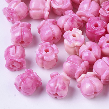 Synthetic Coral Beads, Dyed, Two Tone, Tulip, Hot Pink, 8.5x8mm, Hole: 1.5mm