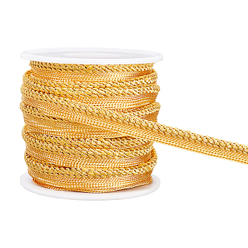 Filigree Polyester Ribbon, Piping Strips for Home Textile Decoration, with Plastic Empty Spools, Gold, 3/8 inch(10mm)