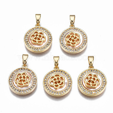 Real 18K Gold Plated White Flat Round Shell Pendants