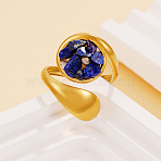Natural Lapis Lazuli Chip with 304 Stainless Steel Cuff Open Rings, Flat Round, Golden, 17mm(WG3F4EB-04)