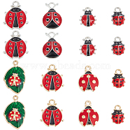 32Pcs 8 Styles Alloy Enamel Pendants, Ladybug Charm, Red, 12~23x10~15x3.5mm, Hole: 1.5~1.6mm, 4pcs/style(ENAM-SC0004-36)